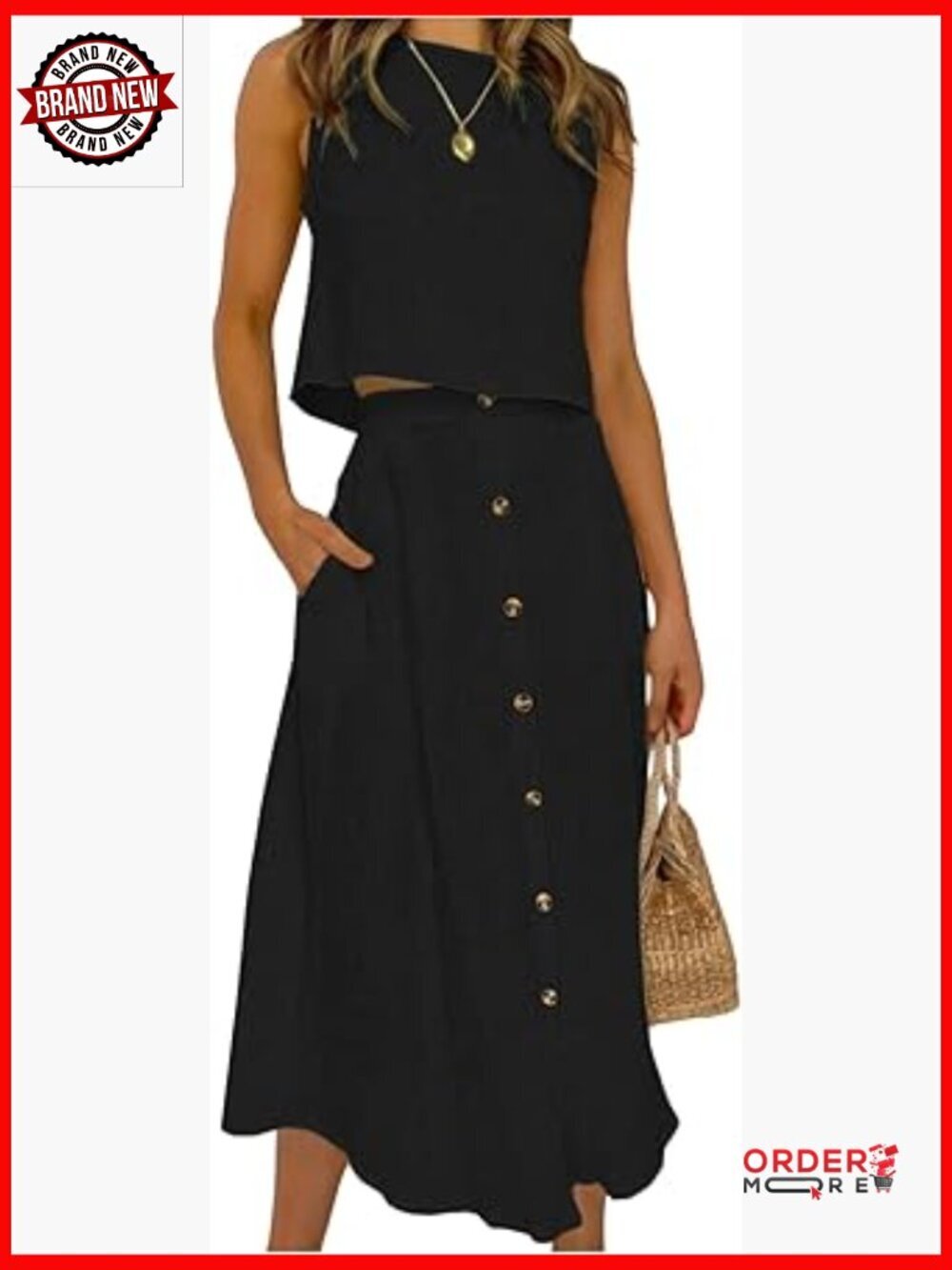Women's 2 Piece Skirt Set - Sleeveless Crop Top & Midi Skirt